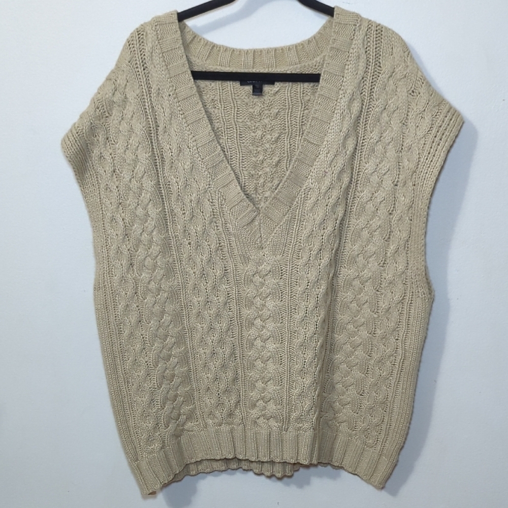 Leo & Viola Cable Knit Sweater Vest Tan V-Neck Oversized Women's Size 2X
